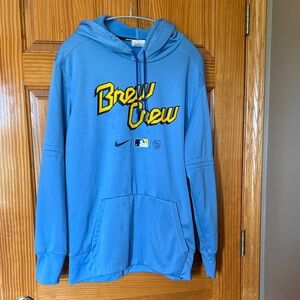 Nike Light Blue 'Brew Crew' Pullover Hoodie with Yellow Logo